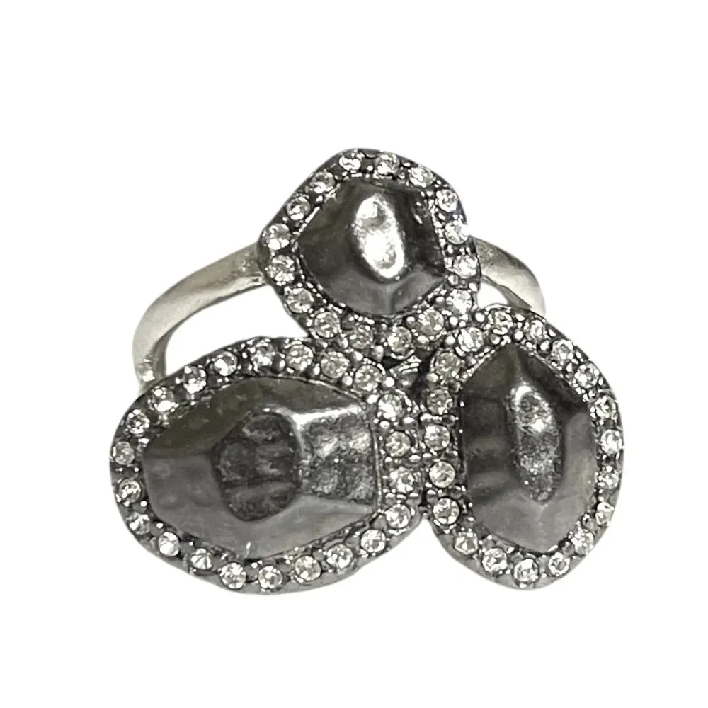 Lia Sophia Ring Milano Hammered Hematite Crystal Accents Silver Tone Size 6